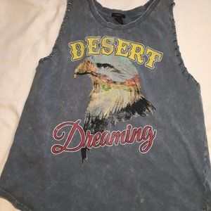 Graphic Eagle Tank Top Acid Wash Blue